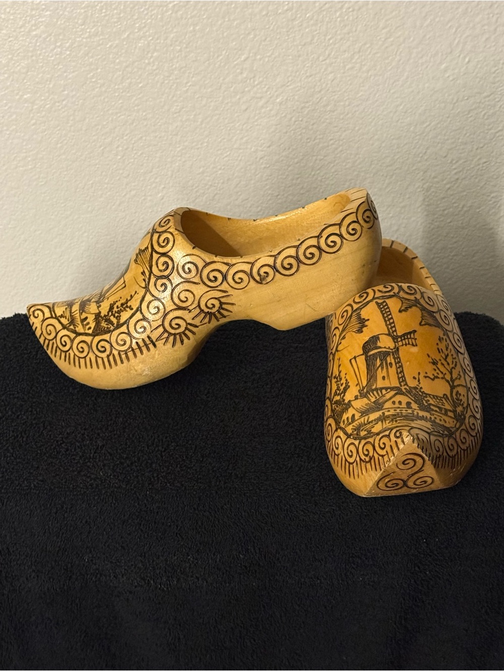 Handpainted Yellow Wooden Clogs with Windmill Motif
